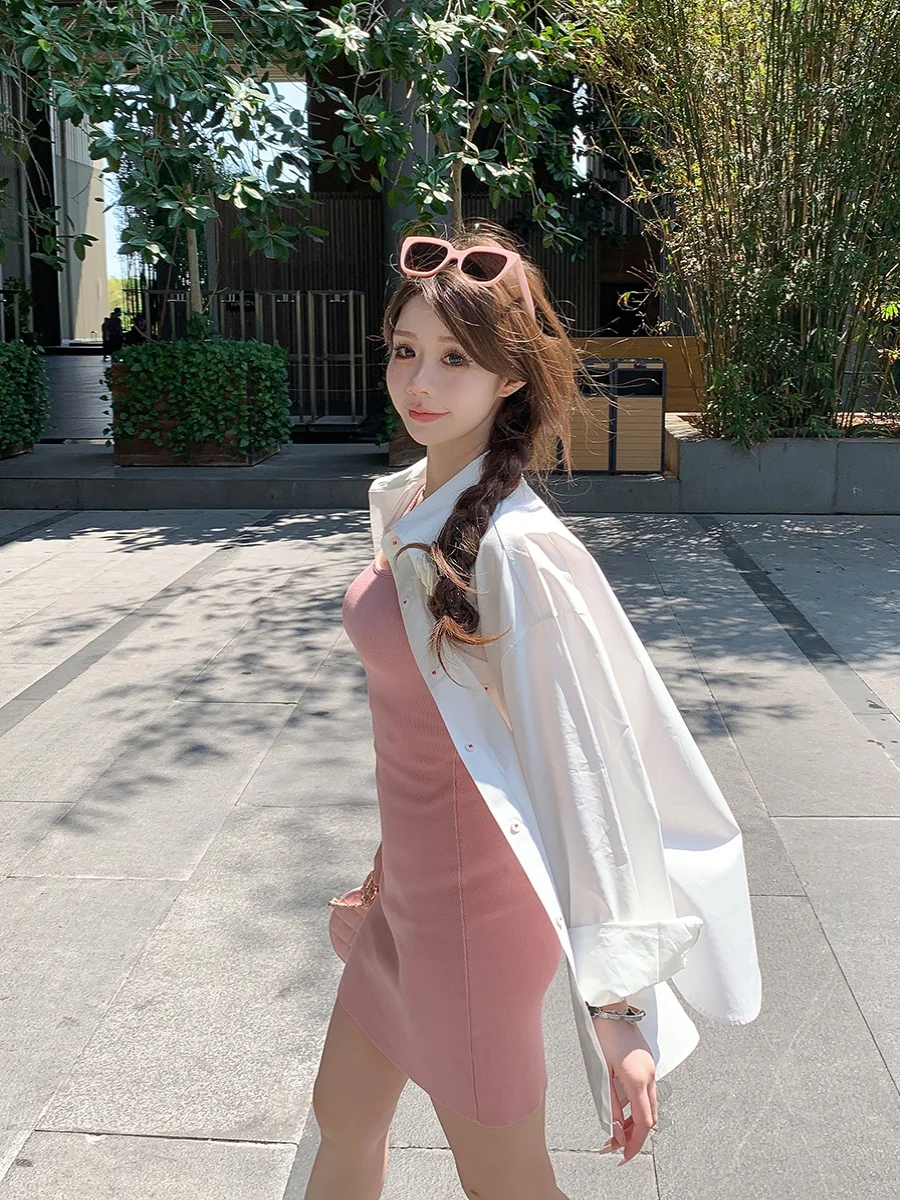 

SOLO Women's White Sun Protection irt Spring New Design Sensation Long Sve Loose Fit Collar Mid-Length Casual irt