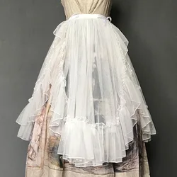 Sweet Lolita White Black Mesh Ruffes Skirt Women Gothic Lolita Asymmetrical Sheer Cover-up Waist Curtain Skirts