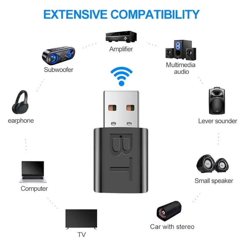 Wireless Audio Transmitter Receiver 2 In 1 Adapter with 3.5mm Cable for Car TV Earphone Speaker Aux Bluetooth-Compatible 5.0