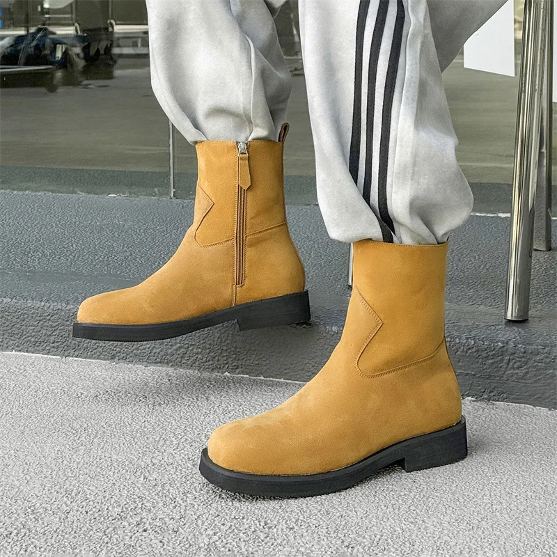 British style mens casual stage nightclub high chelsea boots slip-on cow suede leather shoes cowboy platform boot long botas man