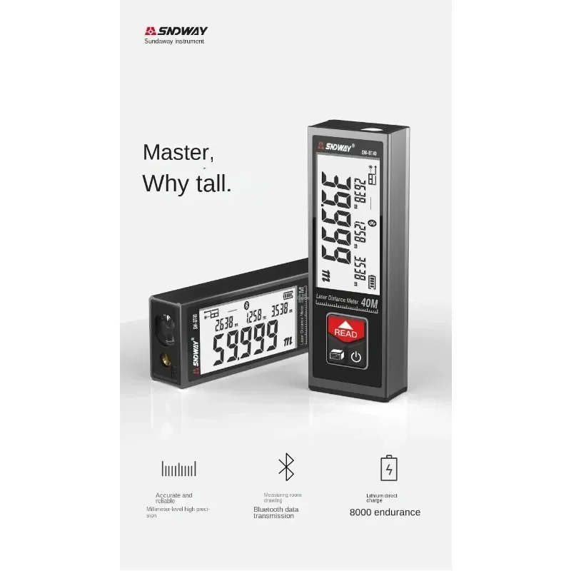 SNDWAY mini electronic ruler SW-BT40 high-precision Bluetooth laser rangefinder infrared measuring ruler 40 50 60 APP BT