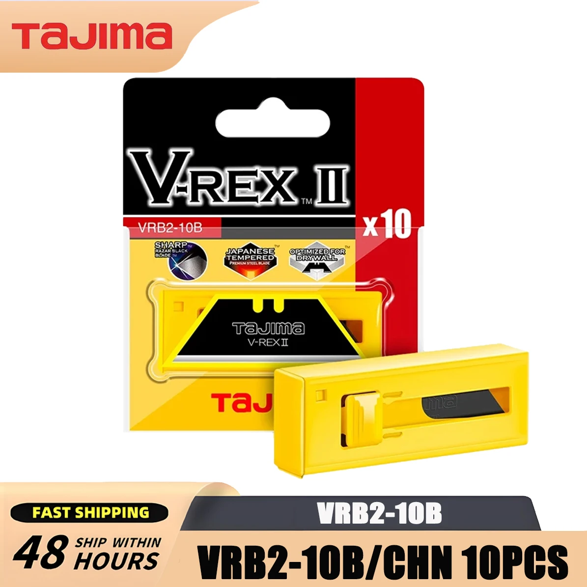 

TAJIMA VRB2-10B Trapezoidal Blade Set 10PCS Heavy Duty Spare Blades for VR102B/CHN Utility Knife Black Replacement Blade Tools