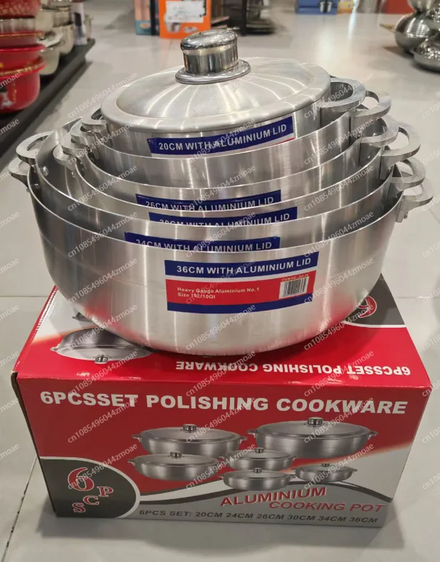 Thickened 6Pcs Aluminum Pot Set Heavy Gauge Cookware with Lids Non-Stick Saucepan Soup Pots for Home Kitchen