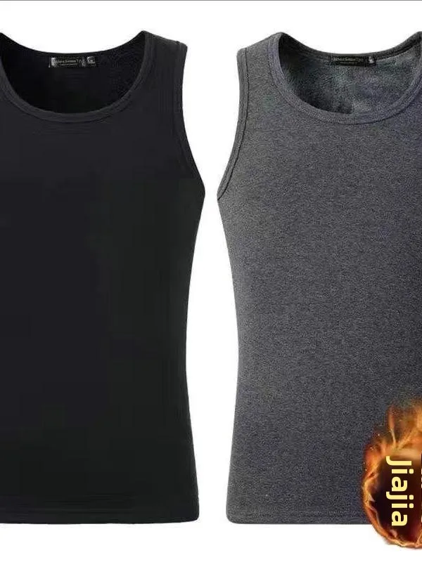 

Men's Warm Fce Lined Thiened Vest Autumn Winter Tight Fit Base irt 2 Pieces New Large Size Faion Urban Sle round ...