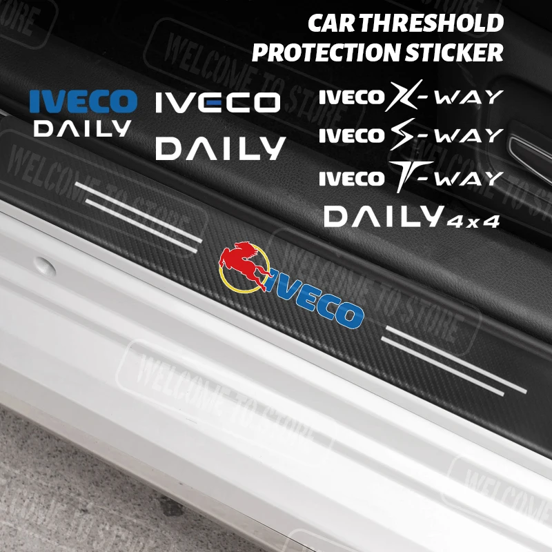 4/5 قطعة ل IVECO اليومية S-WAY T-WAY X-WAY DAILY 4X4 شعار السيارات عتبة الباب ألياف الكربون سيارة ملصق حامي الجذع الباب الخلفي