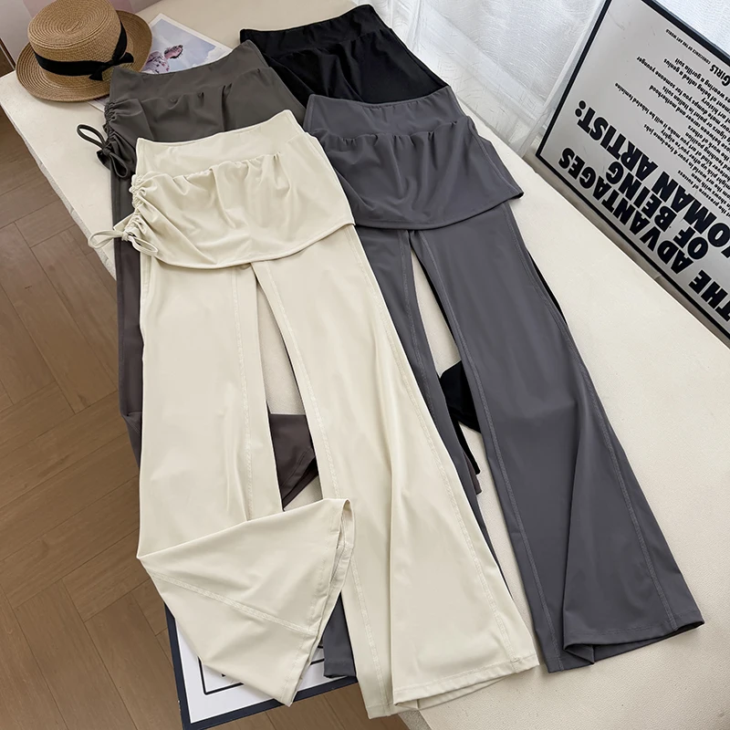 High Waist Yoga Pants Capri Length Micro Flare Two Piece Set for Pilates Training Sports Style Skirt Pants Ladies Fashion