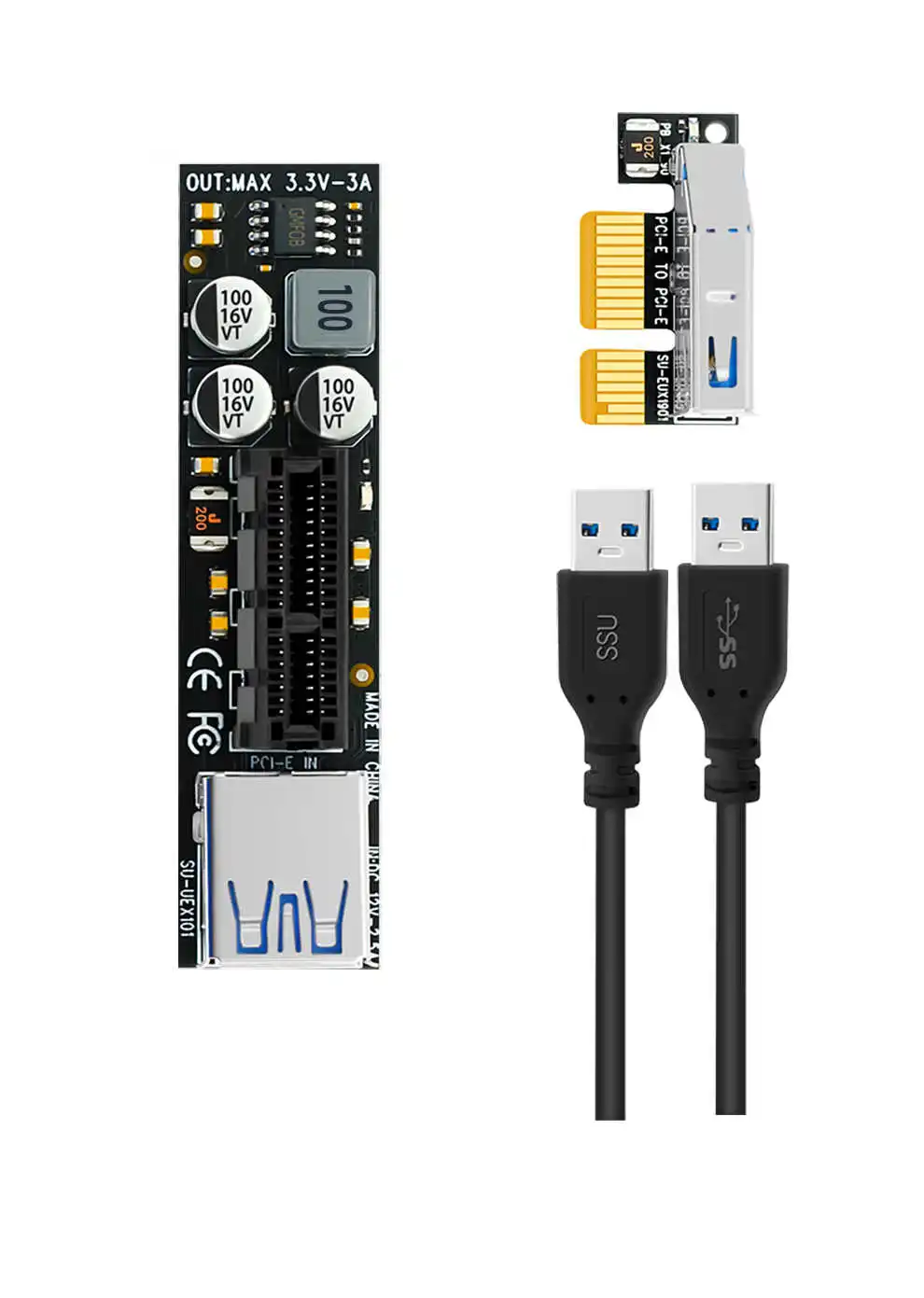 PCI-E Extender PCIE 1X to 1X Riser USB 3.0 Cable SATA Power Working for Motherboard PCI-E x1 Slot Bitcoin Miner Antminer Mining