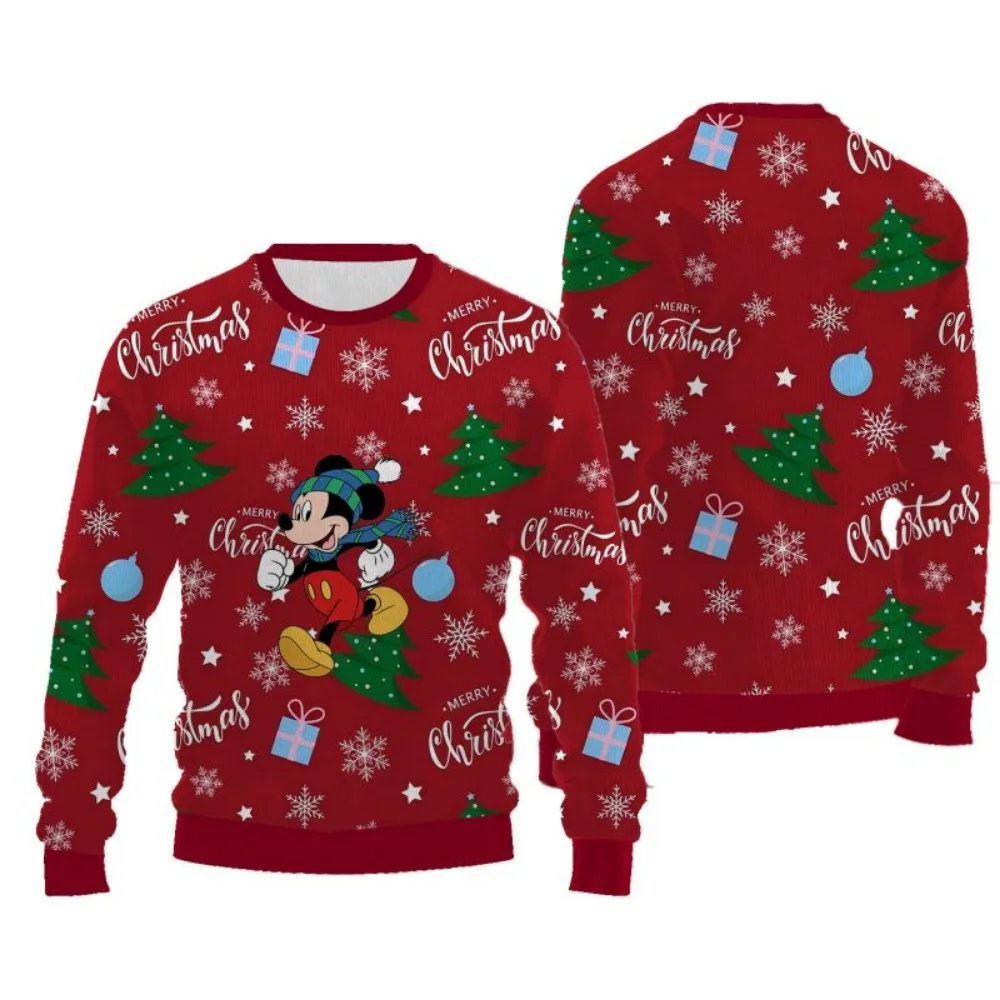 سترة نسائية شتوية لعيد الميلاد برقبة دائرية مع رسوم متحركة، سترة مريحة بنمط قبيح، سترة عصرية لطيفة