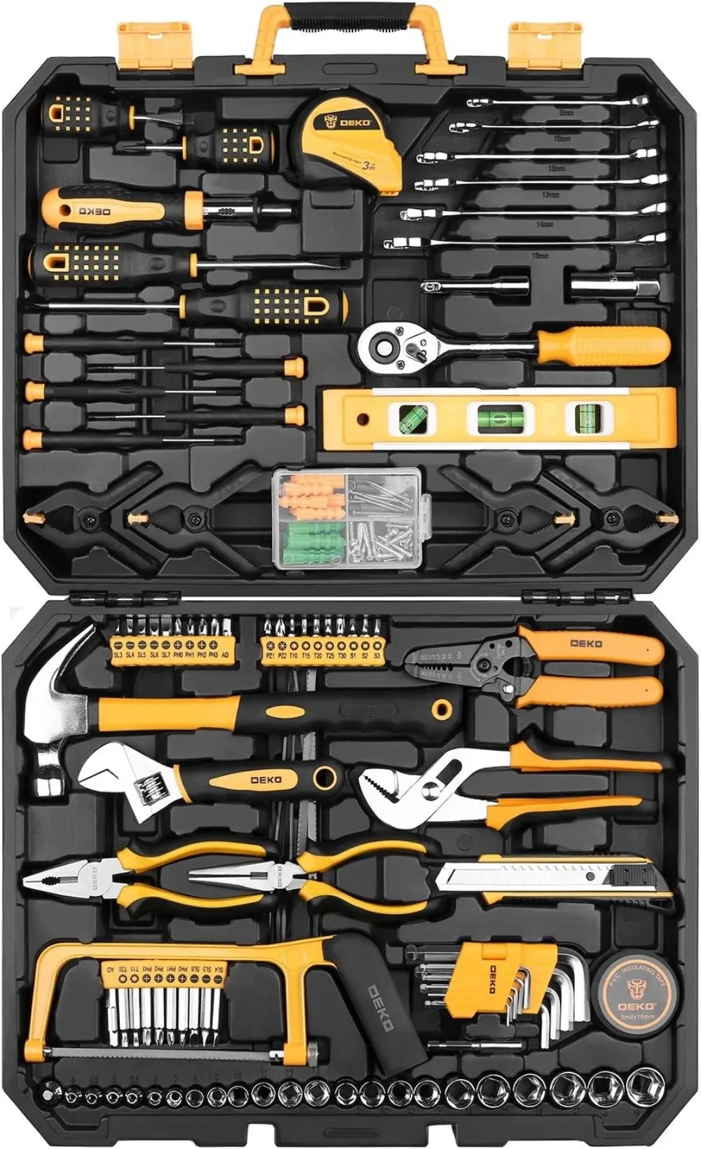 DEKOPRO 228 Piece Socket Wrench Auto Repair Tool Combination Package Mixed Tool Set Hand Tool Kit W/Plastic Toolbox Storage Case