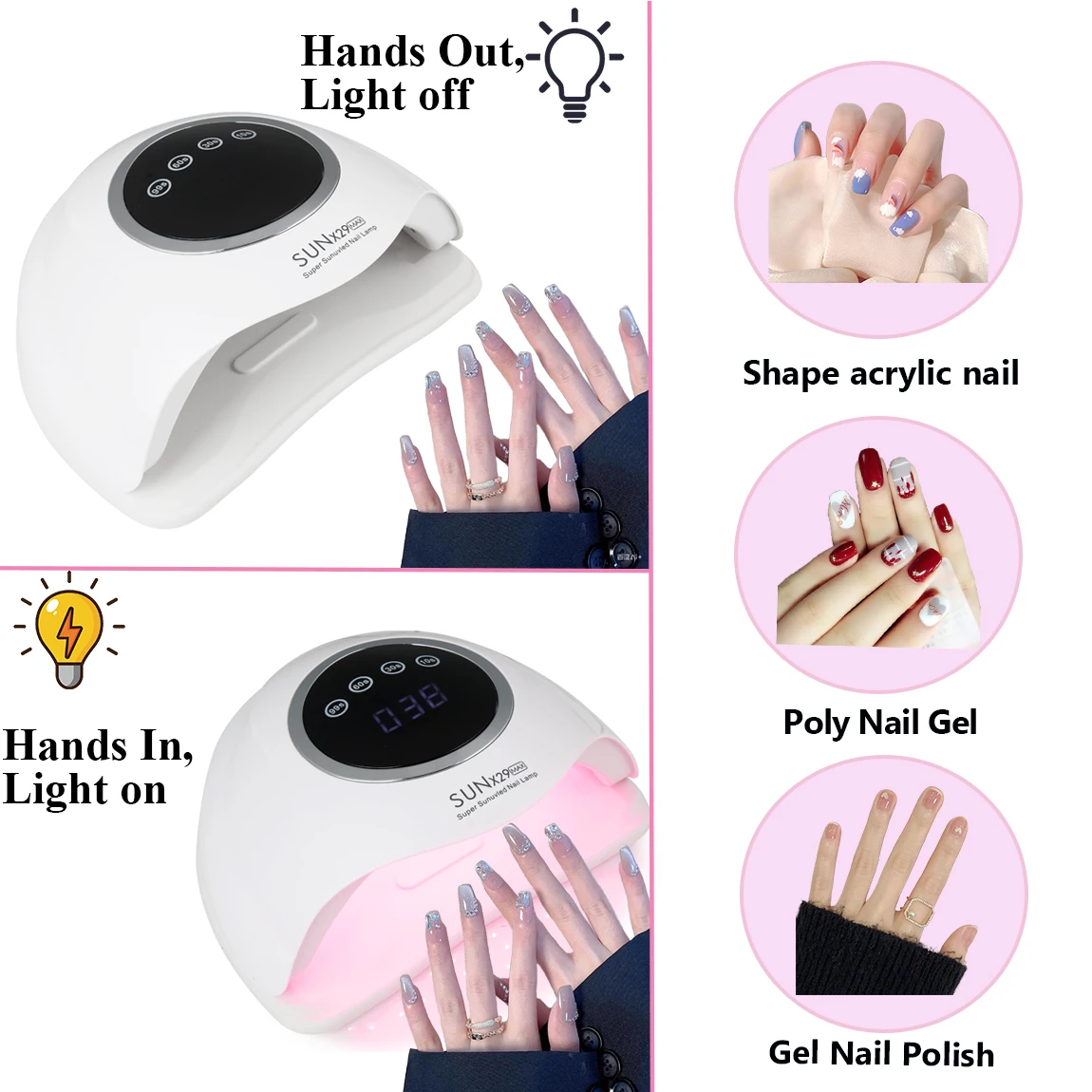 新しい90ビーズUV/LEDプロフェッショナルネイルドライヤー、4つのインテリジェントタイマー付きモードネイルランプ、速乾性ネイル機器