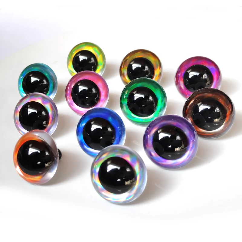 20pcs/lot 12-24mm Glitter Toy Eyes Round Clear Toy Safety Eyes+ Washer For Wool Diy Pupil Accessory