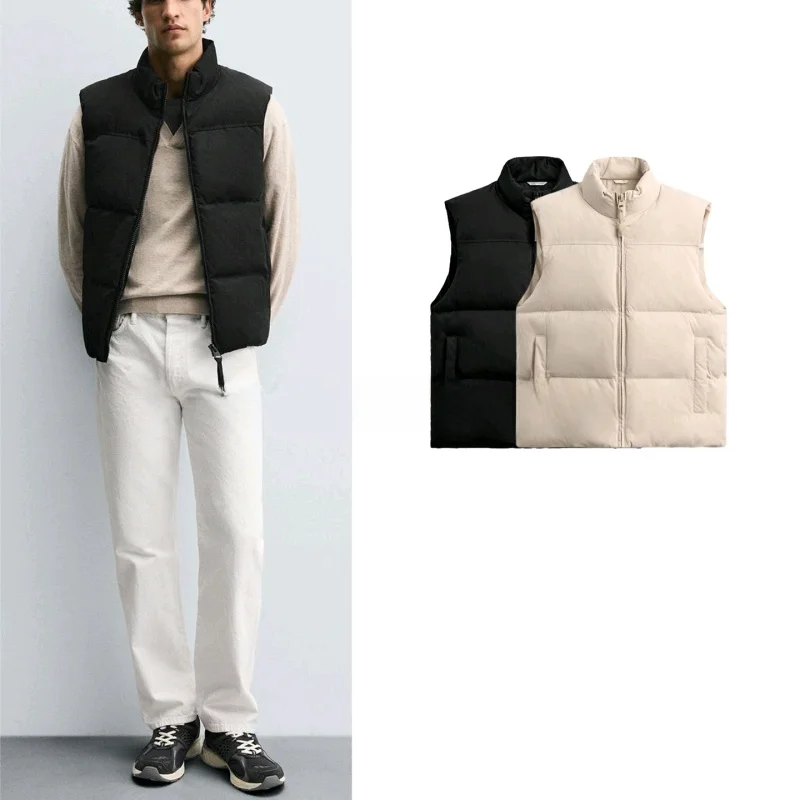 

Autumn Winter Men's Slim Fit Straight Cotton Vest ket Decorative Svel Stand Collar American Sle New Arrival