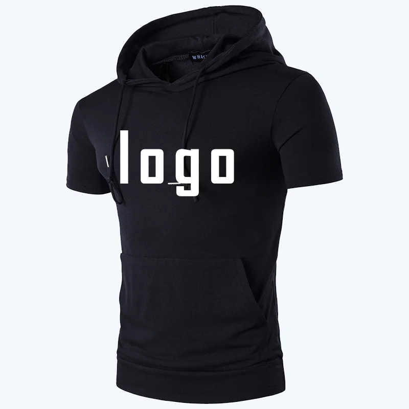 Custom Your Logo Men\'s Hooded T Shirts Loose Straight Fashion Lightweight Casual Streetwear Male Sports