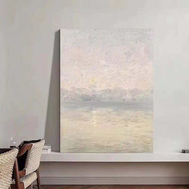 Modern Sunrise Sea View Decorative Painting Abstract Texture Room Living Room Dining Room Pure Hand Drawn Oil Painting Sofa Mura