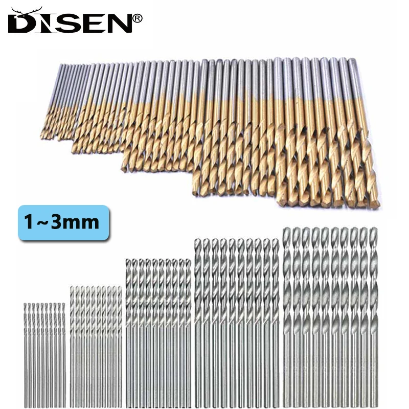 

50pc Titanium Plated Twist Drill 1-3mm Hand Electric Drill DIY Woodwork Small Drill Bit Tool Accessories Set