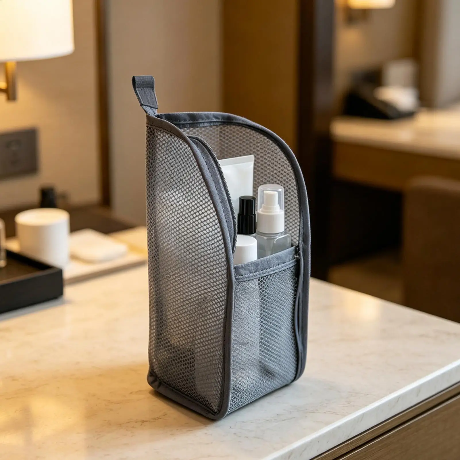 Standing Toiletry Bag Waterproof Mesh Cosmetic Pouch Women Travel Size Toiletries Bag For travel Home Bathroom Bedroom Gym