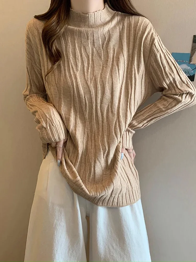 2023 Knit Oversized Sweater Pullover Women Stylish Chic Elegant Fashion Tops Y2K Autumn Winter Long Sleeve Turtleneck Knitwear