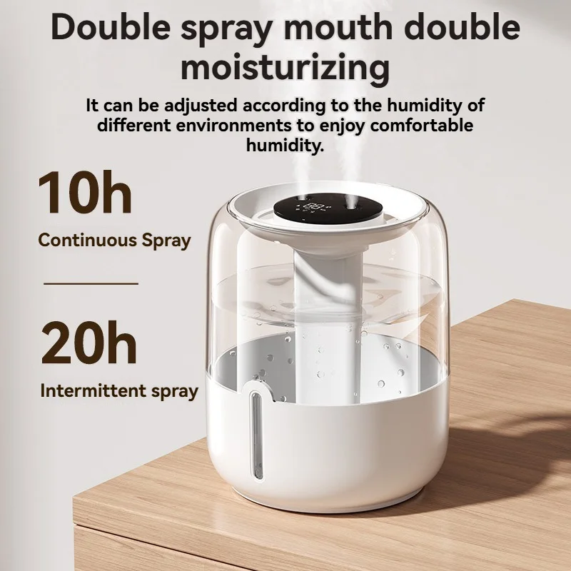 4L Large Capacity USB Dual Mist Silent Humidifier, Night Light, Dual Nozzle, 3 Modes Cold Mist, High Efficiency, Quiet for Home