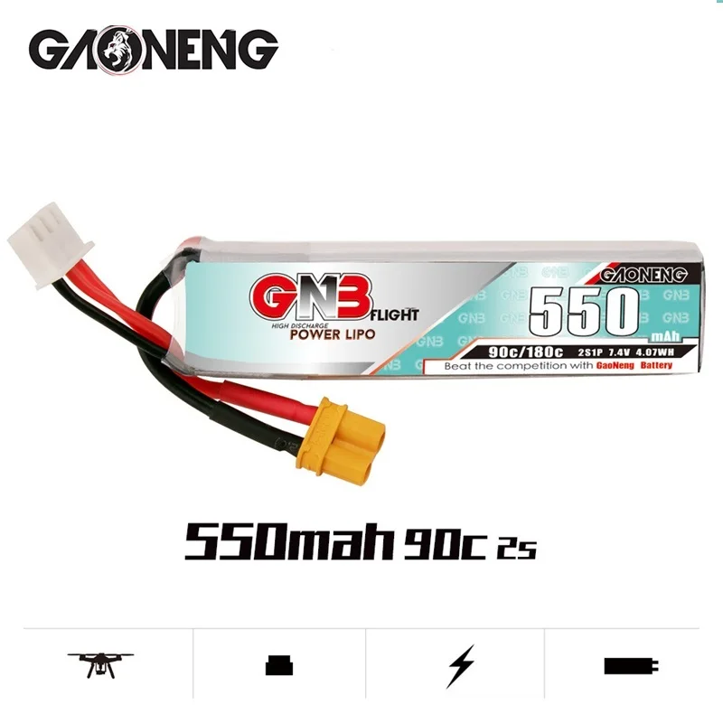 MAX 180C GNB 2S 7.4V 550mah LiPo Battery For TINY8X Blade Inductrix FPV QX2 120S Beta75S BetaFPV Drone HV 7.4V Battery