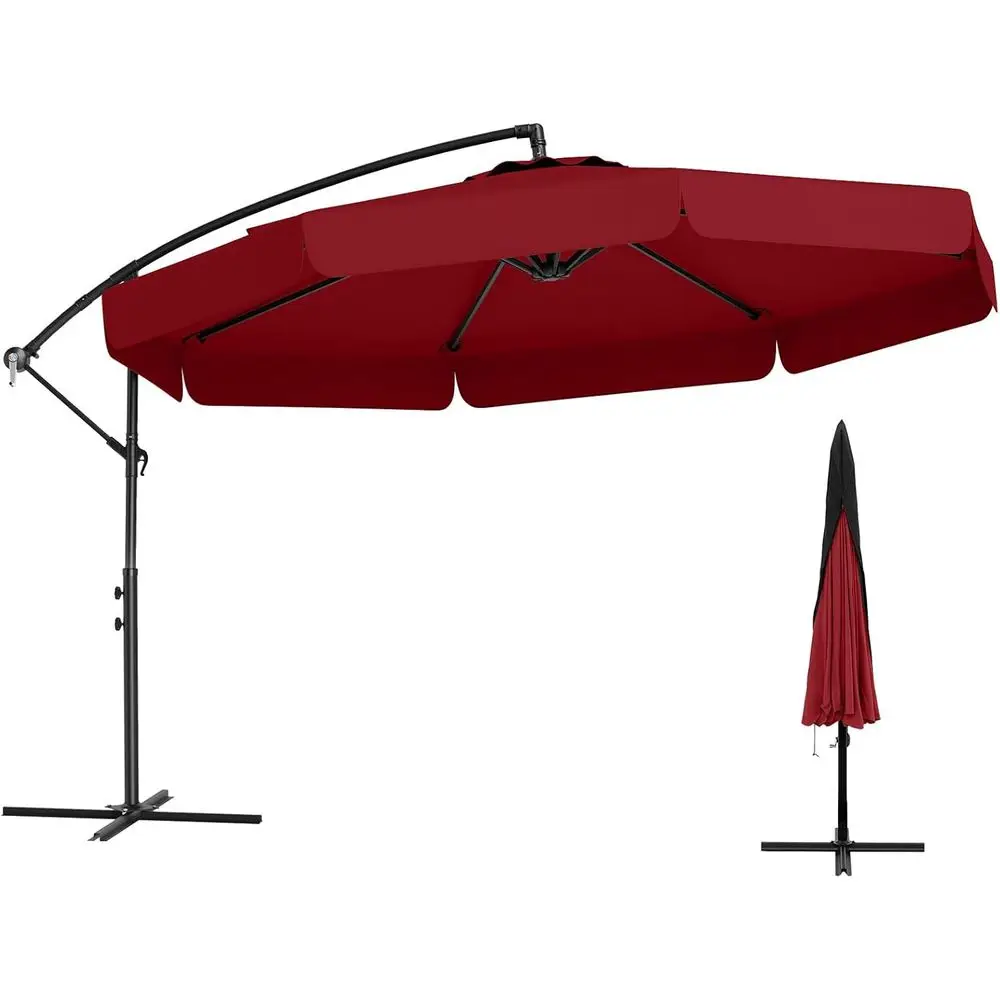 

10-Foot Cantilever Hanging Umbrella with Sun Cover, Easy Adjustment, Crank Lift, 8 Ribs, Heavy-Duty Outdoor Patio Shade
