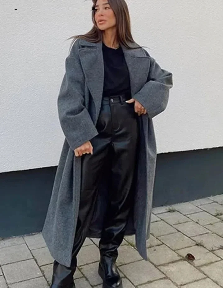 여성용 코트 봄 솔리드 옷깃 더블 브레스트 롱 가디건 탑 여성 Pokcet streetwear 여성 OuterCoat의 새로운 기능