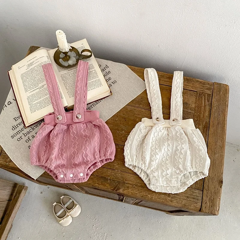 INS Spring Baby Girl Clothes 0-3Years Newborn Kids Solid Color Long Sleeve Cardigan Tops Or Suspender Bloomers Shorts Outfits image 5
