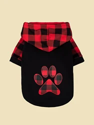 Pet Clothes for Dog Cat Puppy Hoodies Coat Plaid Paw Sweatshirt Dog Warm Outfits for Small Medium Dog for Daily Wear