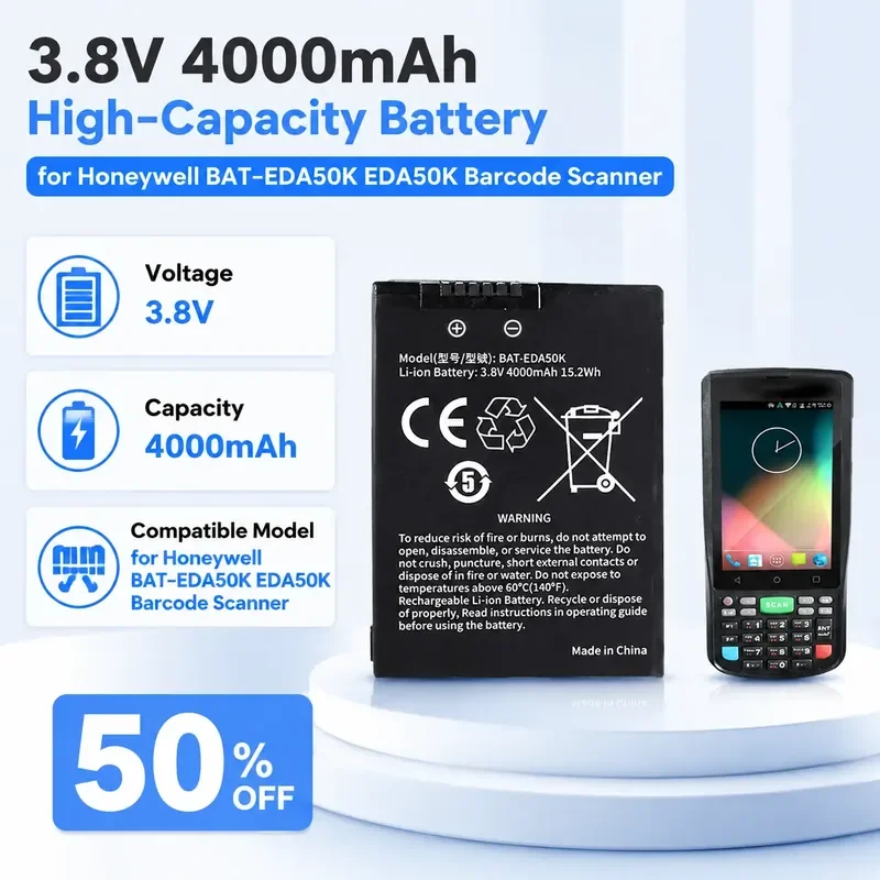 3.8V 4000mAh High-Capacity Battery for Honeywell BAT-EDA50K EDA50K Barcode Scanner Fast Shipping In Stock