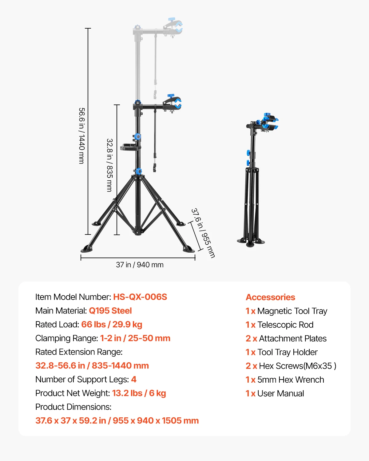 SucceBuy Fietsreparatiestandaard 66/85/88/110lb Zware fietswerkstandaard Opvouwbaar fietsonderhoudsrek voor mountainbike en racefiets