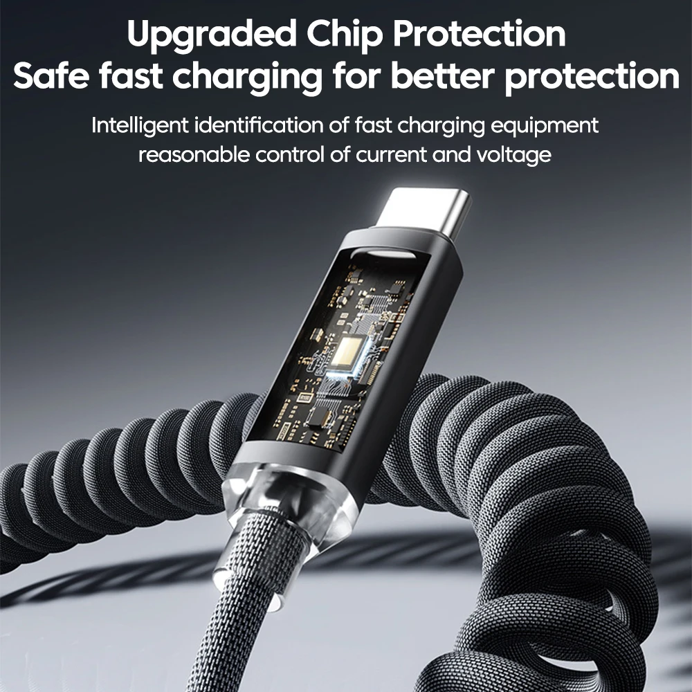 120 واط USB نوع C شحن سريع الربيع كابل LED شاشة ديجيتال قابل للسحب المزدوج USB C كابل بيانات آيفون 15 16 سامسونج Xiaomi