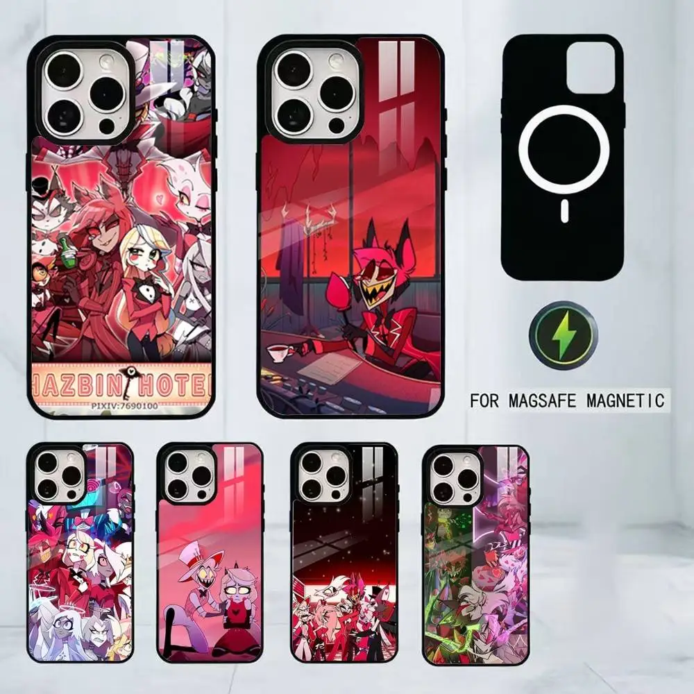 

Чехол для телефона H-Hazbin H-Hotel для iPhone 17, 16, 15, 14, 13, 12, 11 Plus, Pro, магнитный, для беспроводной зарядки Magsafe