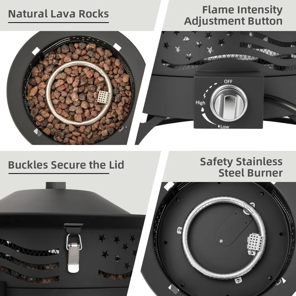 حفرة نار محمولة من البروبان، وعاء حفرة حريق غاز بدون دخان مقاس 24 بوصة للخارج، حفرة نار خارجية بقدرة 60,000 وحدة حرارية بريطانية مع شبكة شواء