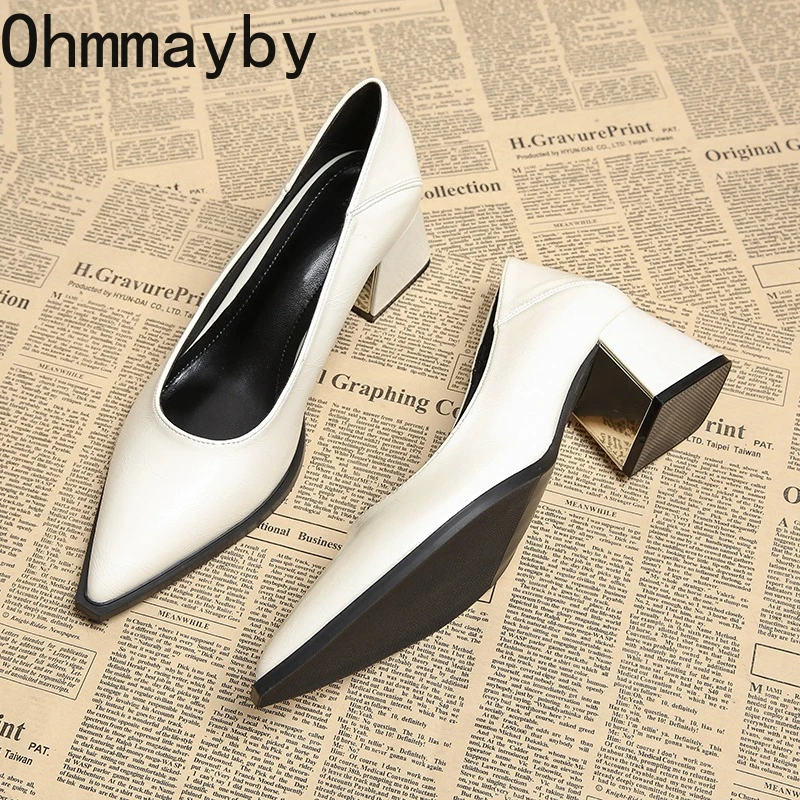 جديد 2026 ربيع كعب سميك النساء ماري جين أحذية موجزة الضحلة الانزلاق على أحذية عمل المرأة أشار تو فستان الحفلات مضخات