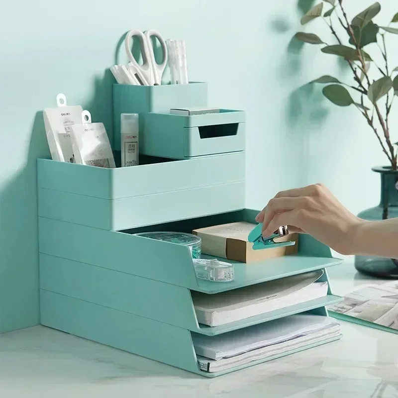 A4 White Green Desktop Document Organizer Eco‑Friendly File Storage Box for Home Office School Desk Paper Sorting
