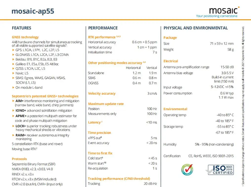 Kit de evaluación de mosaic-ap55 de Septentrio para receptor de módulo GNSS