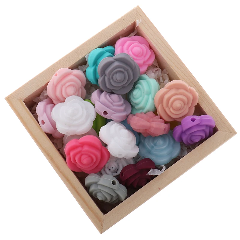 

50PCS Mini Flower Silicone Beads For Baby Pacifier Pendant Accessories Food Grade Silicone Baby Teething Necklace Rose