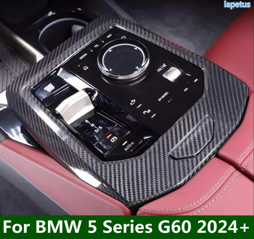 

ABS Center Console Shifter Gear Panel Water Cup Trim Cover Fit For BMW 5 Series G60 2024 2025 Carbon Fiber Color Car Accessories
