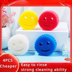 2/4PCS smiling face Dishwashing Sponge Cloth Strong Scouring Pad Kitchen Bathroom Miracle Sponge Stain Odor Resistant Migic Wipe