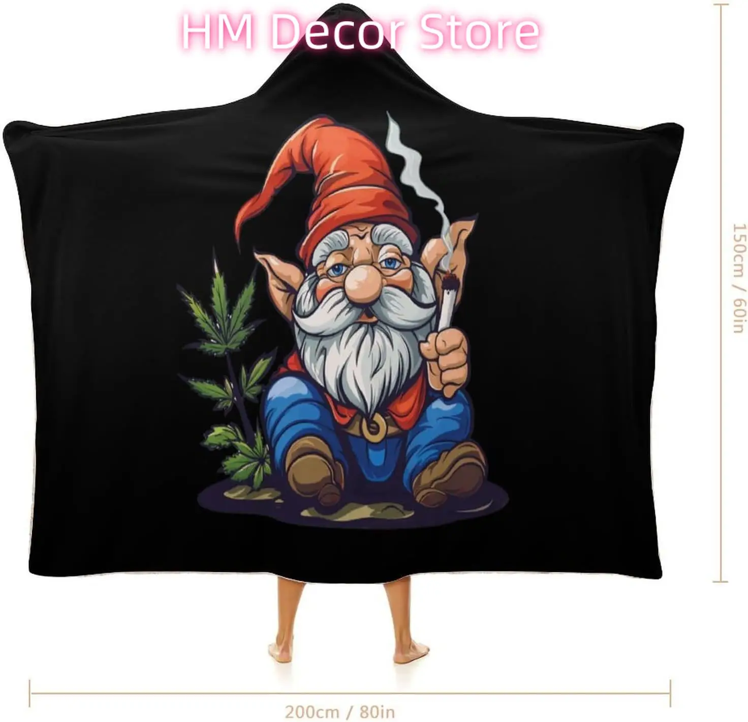 Funny Weed Gnome Wearable Hooded Blanket Warm Cozy Blanket Wrap Oversized Throw Cape