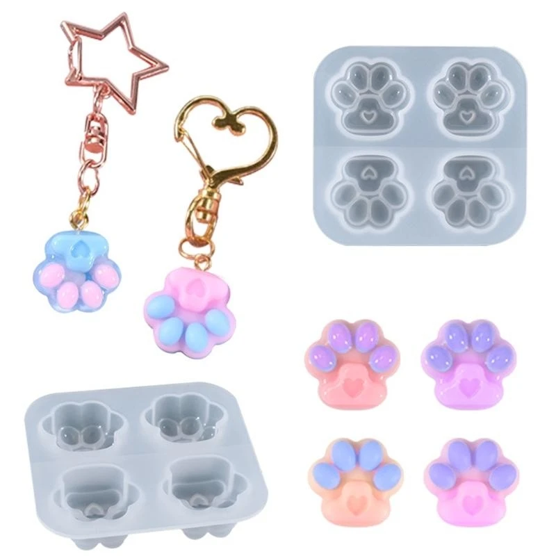 

91AC Love for Cat Paw Keychain Silicone Mold with Hole Keyring Pendant Handmade Valentine's Day Gift Jewelry Making
