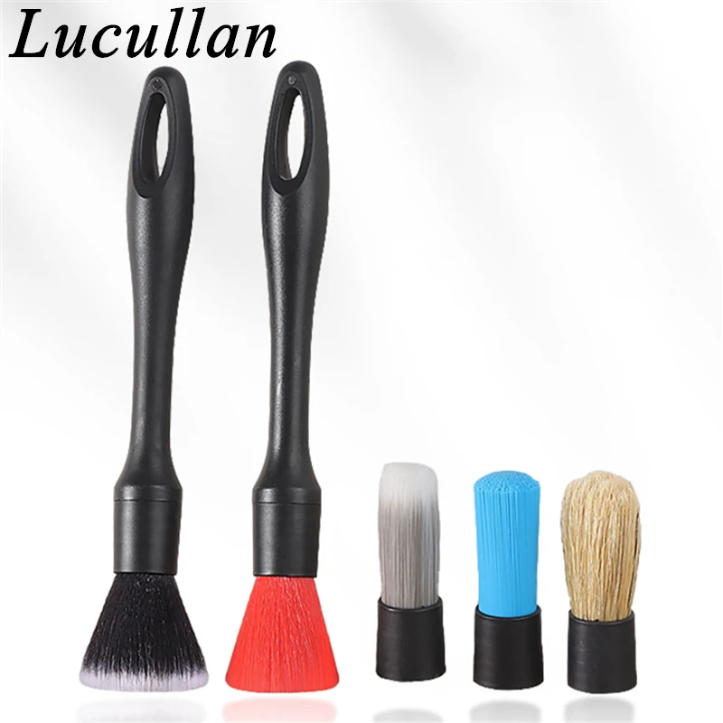 Lucullan 7 Parts Car Detailing Brushes Kits-5 Different Unique Replacement Head+2 Solid PP Handle