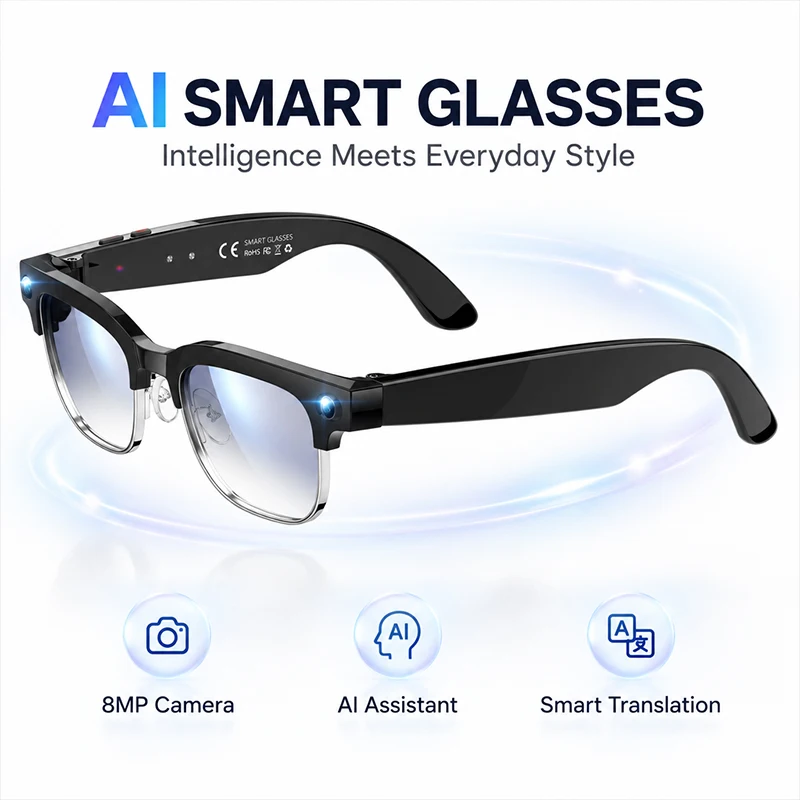 AI Smart Anti Blue Light Glasses Recording Video Photo Camera Sunglasses Men Women Translator Wireless Bluetooth Touch Shades