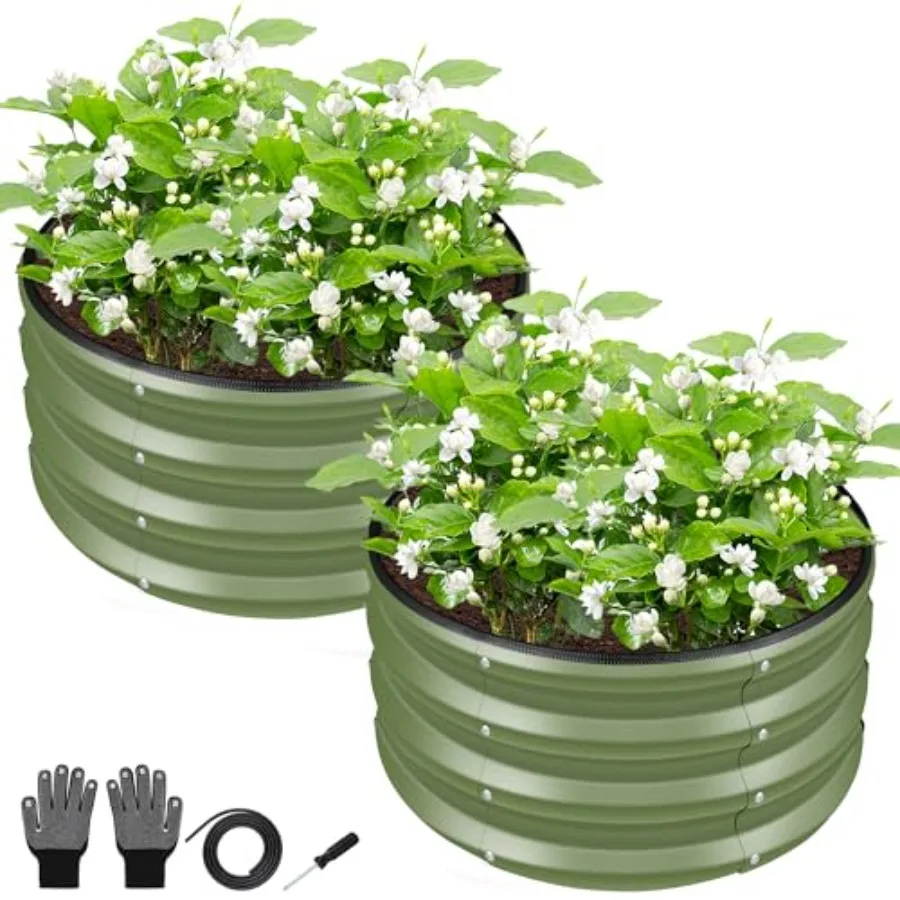 

Круглая оцинкованная грядка-клумба для сада, зеленая, уличная, большая металлическая грядка для овощей