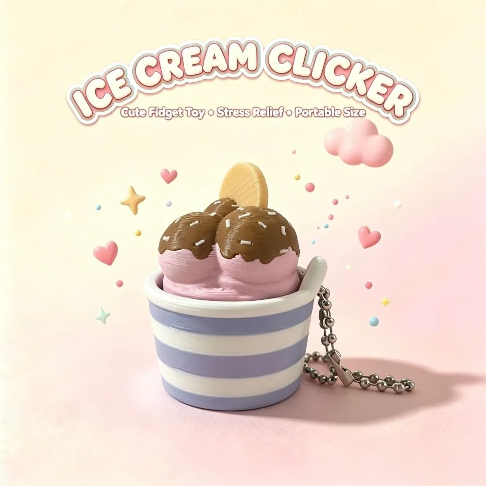 3D Printed Keyboard Fidget Toy Stress Relief Simulated Cupcake Fidget Clicker Ice Cream Cup Click Toy Keyring Christmas Gifts