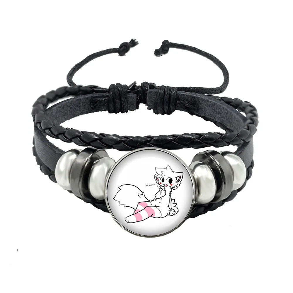 Grappig Patroon Boykisser Kat Meme Zwart Lederen Armbanden Kawaii Fun Roze Silly Cats Glazen Koepel Cabochon Armbanden Sieraden Gift