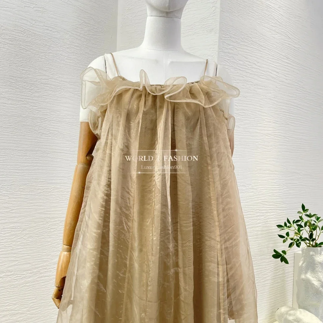 فستان متوسط الطول بطباعة رمادية عالية الجودة بدون أكمام 2025