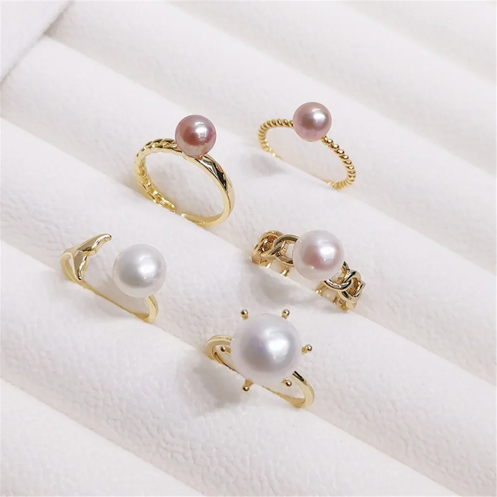 

Pearl ring empty set domestic 14K gold opening ring simple fashion ring set zircon temperament handmade DIY accessories