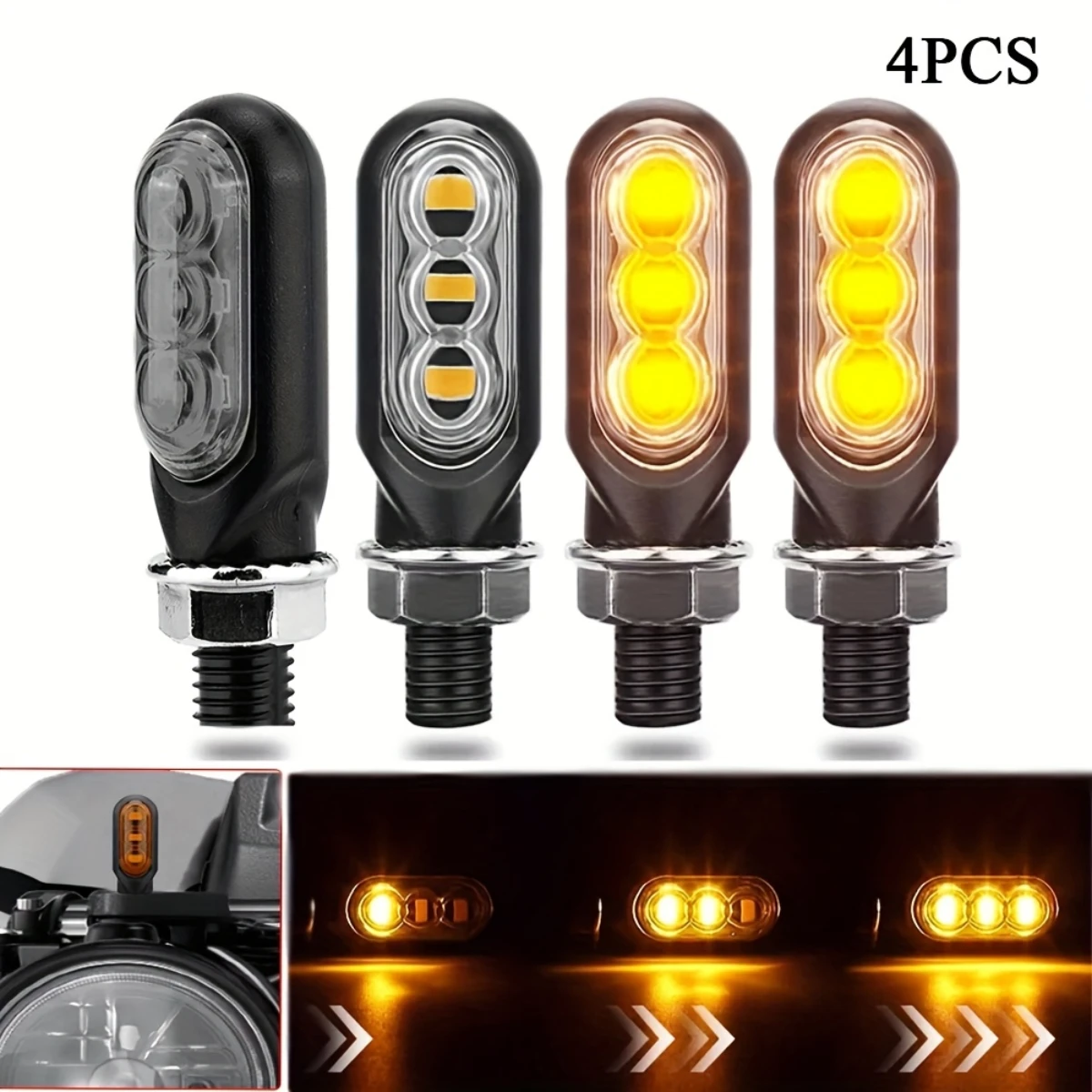 2/4Pcs Motorcycle 3LED Turn Signals Directional Indicators Amber Flashing Light 12V Motorcycle Turn Signal Lamp Accessories image 3