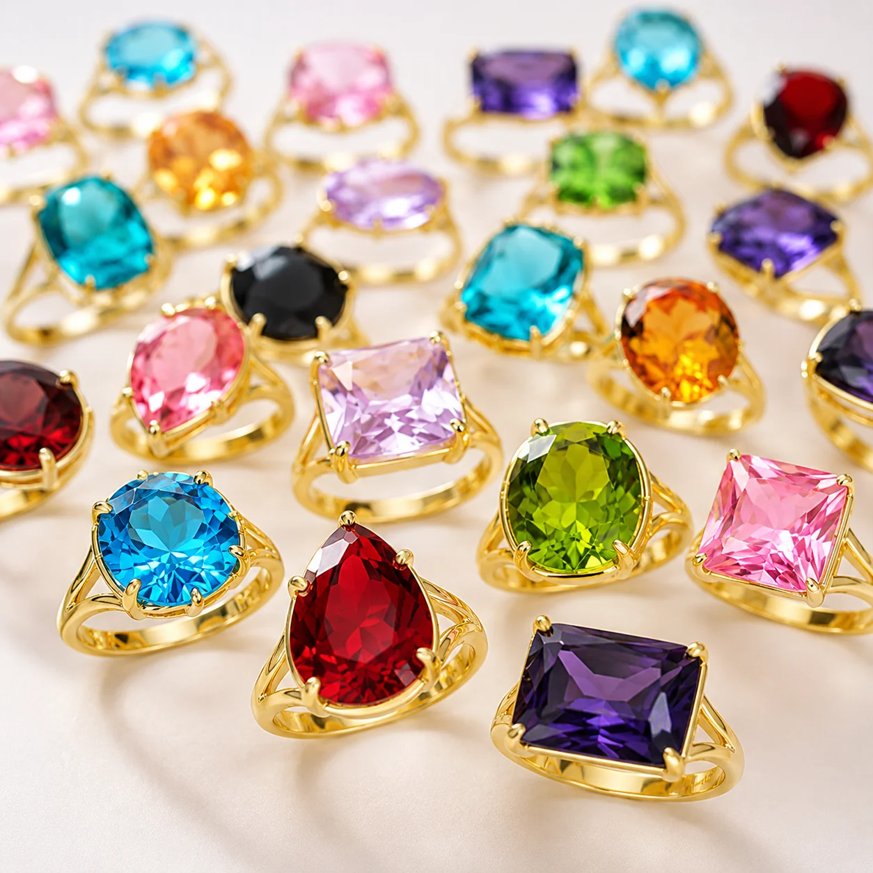 50Pcs Classic Rhinestone Zirconia Good Finger Rings Set for Women Bulk Jewelry Wholesale Lot Fashion Accessory PF123