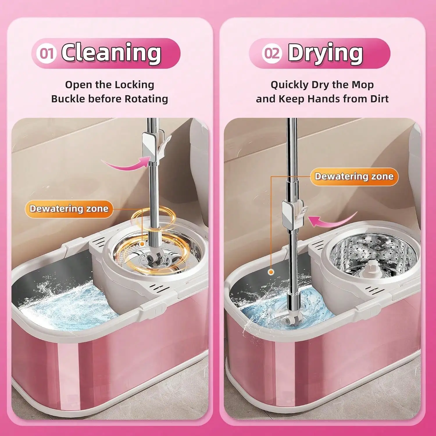 Spin Mop And Bucket With Wringer Set, Separate Clean & Dirty System, 360 °   Rotating Mop With Refills Home Floor Cleaning